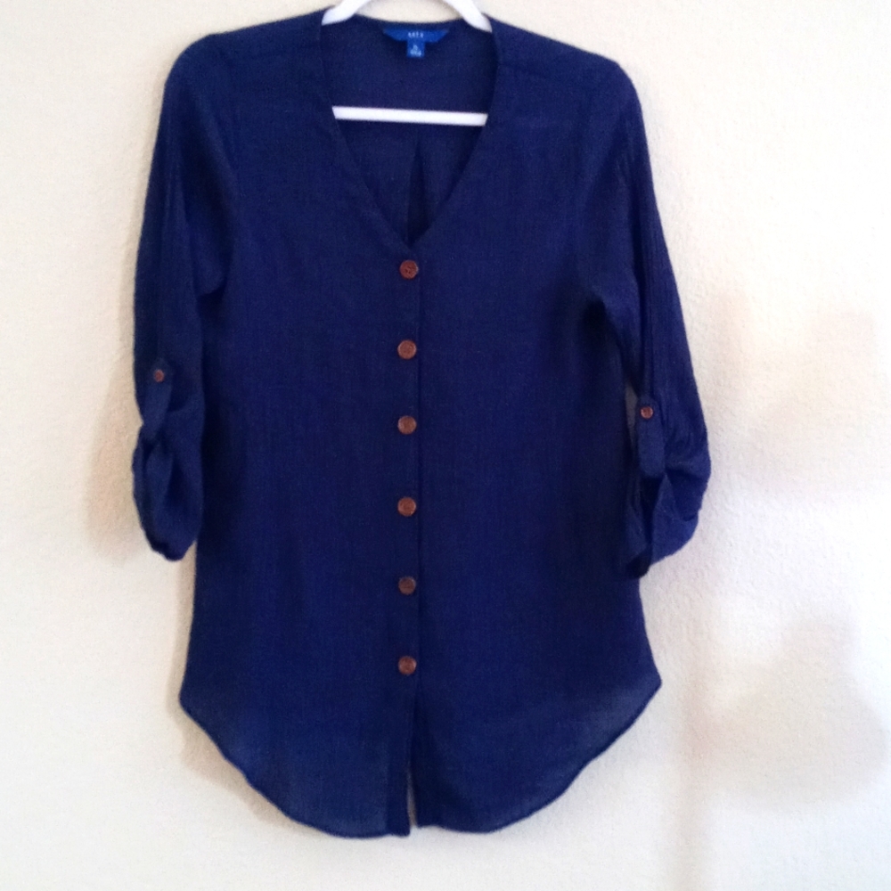 Blue button front blouse
